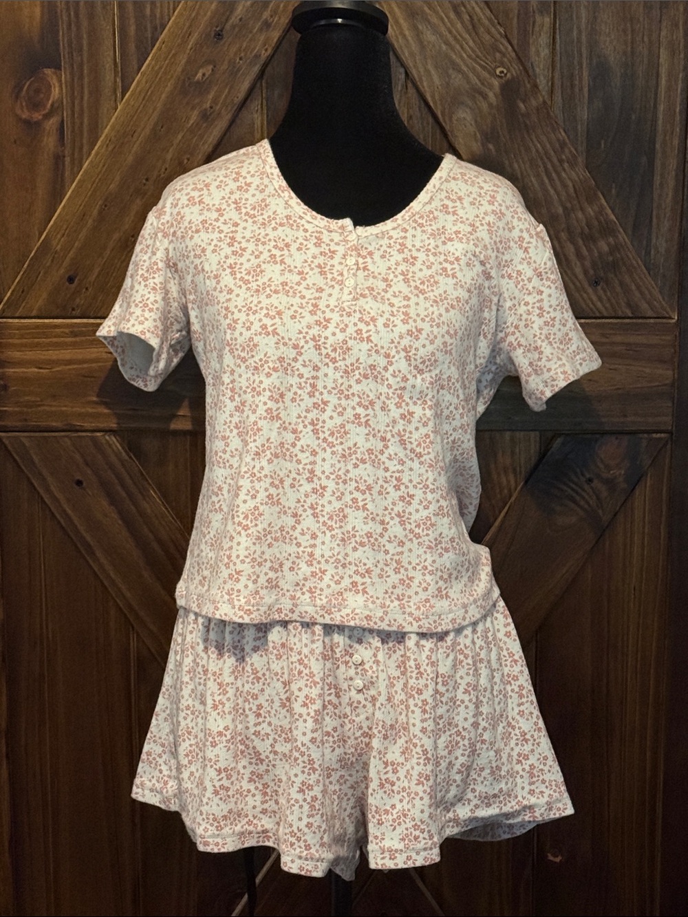 Victoria’s Secret Women's Pink Floral Short Sleeve Top - Soft Knit Pajamas Size